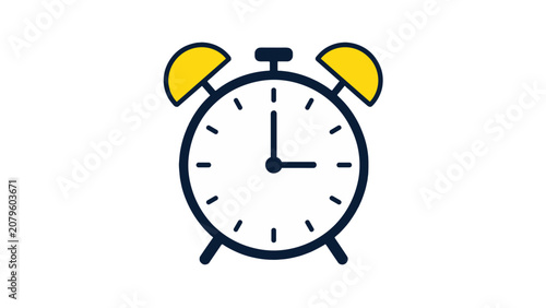Tableau sur toile Outline alarm clock icon with yellow bells on white background