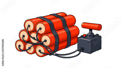 Tableau sur toile Cartoon dynamite bundle with wired detonator box icon