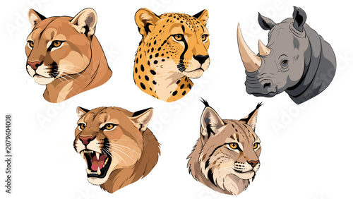 Bild auf Leinwand Vector set of wild animal head mascots on white background