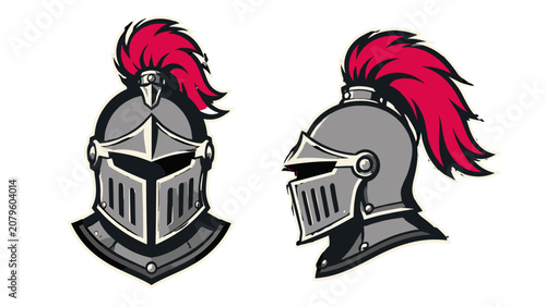 Bild auf Leinwand Medieval knight helmet mascots in front and side view