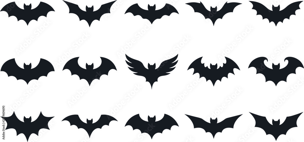 Fototapeta premium Halloween bat silhouettes collection spooky vector graphics for october 31st decorations and party supplies