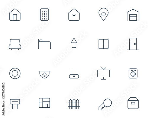 Set of thin line icons for home and interior design