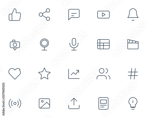 Set of simple thin line social media and web icons