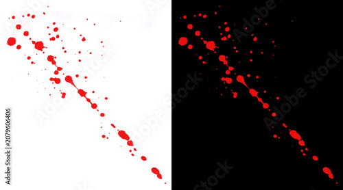 Photography Red blood splatter texture on white and black backgrounds, realistic liquid spla
