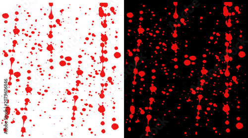 Konstfotografi Red blood splatter texture on white and black background, dripping liquid paint