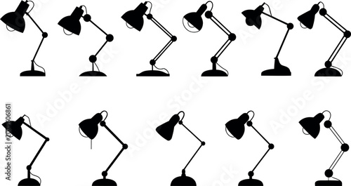 Cuadro en lienzo Collection of various desk lamps in different positions on white