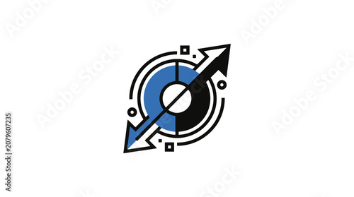 Slika na platnu Blue bidirectional data transfer icon with arrows.