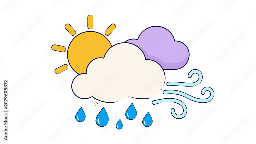 Fototapeta premium Weather icons with sun clouds rain and wind symbols