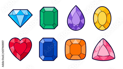 Cuadro en lienzo Colorful gemstone sticker set with assorted faceted jewel shapes