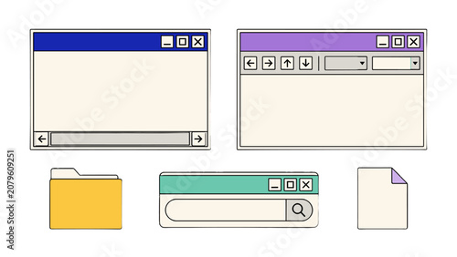 Photography Retro computer interface windows and desktop element set