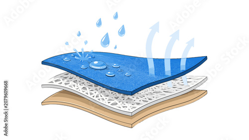 Cuadro en lienzo Waterproof breathable fabric layers with water droplets illustration