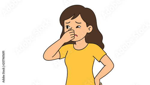 Obraz na plátně Woman covering her nose because of an unpleasant smell