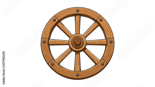 Obraz na płótnie Cartoon wooden wagon wheel isolated on white background