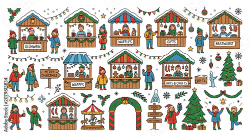 Christmas Market Scene Illustrations - Winter Wonderland Fun