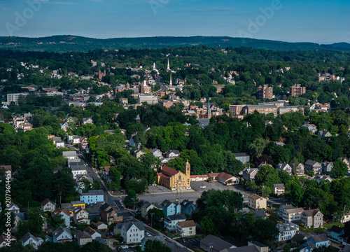 Aerial view of Meriden, Connecticut in early summer 