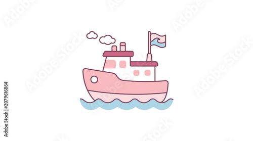 Tableau sur toile Pink passenger ship travel cartoon.