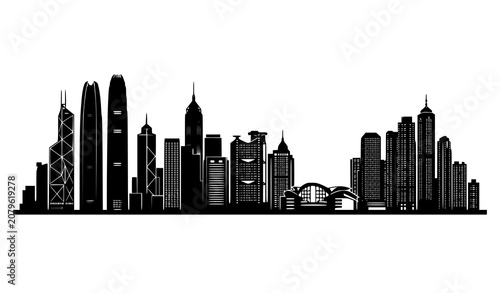 Cuadro en lienzo Hong Kong Skyline Silhouette Panoramic Cityscape Vector EPS