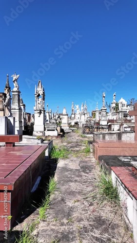 Panoramic View of Old Cemetery with Marble Crypts and Monuments