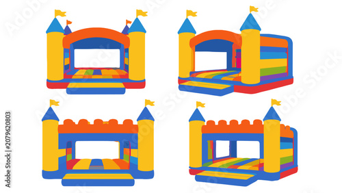 Bild auf Leinwand Colorful inflatable bounce house set with multiple views