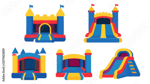 Fotografie Set of colorful inflatable bounce castles and slide icons