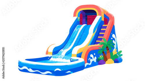 Foto Inflatable water slide park ride vector illustration
