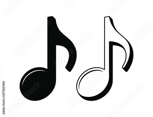 Obraz na plátně Isometric musical note icons, black filled and line quaver symbols for music player interfaces, multimedia projects, sound applications and digital media