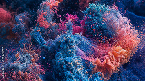 Nonobjective Scientific Biotech Particle Flow Conceptual Illustration
