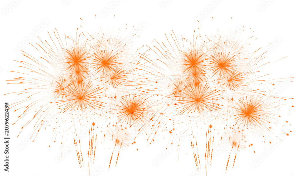 Obraz premium Orange fireworks exploding across checkered transparent background.