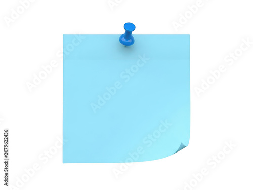 Light blue sticky note pinned with thumbtack