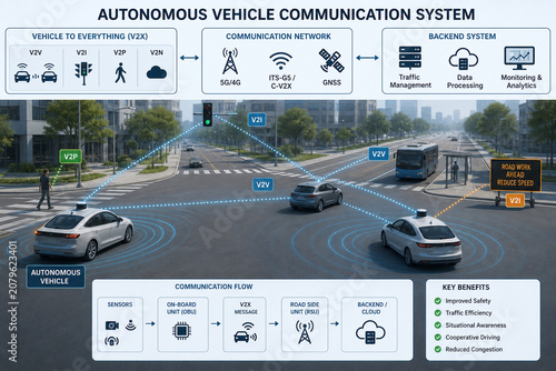 Autonomous Vehicle V2X Communication System Diagram