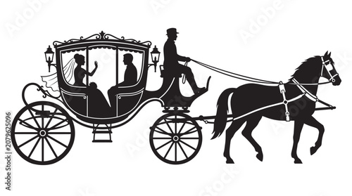 Konstfotografi Horse drawn carriage with passengers black silhouette