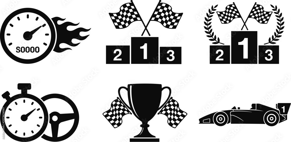 Obraz premium Collection of black and white racing and sports icons