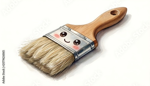 Cute anthropomorphic paintbrush character with a happy face and rosy cheeks