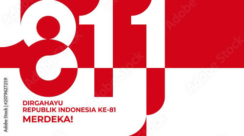 Independence Day celebration graphic features a geometric red and white pattern with bold typography marking the eighty-first anniversary.