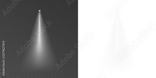 White spotlight beam PNG isolated on transparent background with realistic stage lighting, glowing volumetric rays, soft haze and dramatic illumination effect