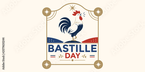 Foto Bastille Day Elegant French Rooster Badge with Eiffel Tower and Tricolor Flag Ve