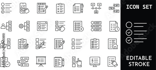 Tableau sur toile Checklist and task management icons with editable stroke for planning
