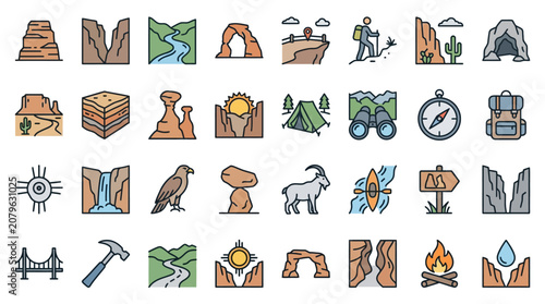 Canyon and Outdoor Adventure Icon Set