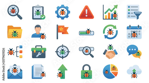 Software Debugging and Bug Tracking Icon Set