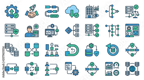 DevOps and IT Process Line Icon Set