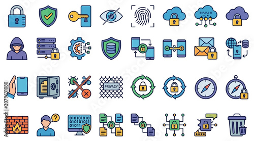 Cyber Security and Data Protection Icon Set