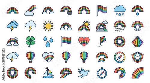 Colorful Rainbow Weather and Nature Icon Set