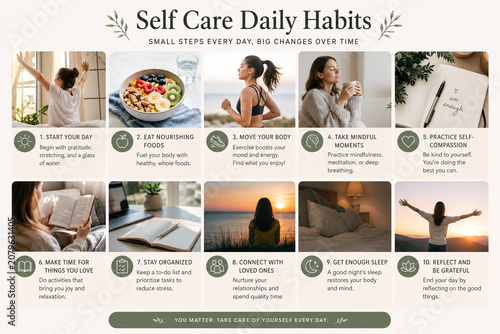 Self Care Daily Habits: Wellness Routine Infographic