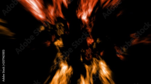 High-resolution 4K motion graphic featuring a dramatic, flowing tunnel of golden-orange smoke and fire-like textures on a dark background. 