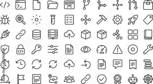 Obraz na plátně Set of software development and programming line icons transparent background
