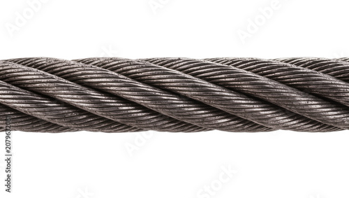 Quadro su tela Isolated industrial strong braided steel wire rope, a heavy duty metal cable texture