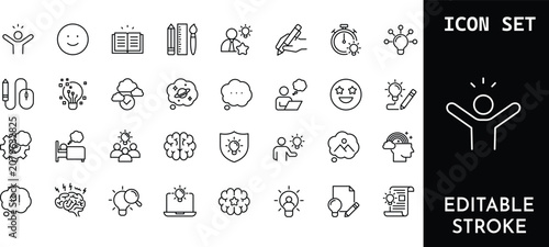 Quadro su tela Creative thinking and education icon set with editable stroke symbols for idea generation and learning