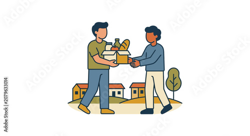 Foto Charity worker carrying donation boxes to aid underprivileged communities, vector illustration