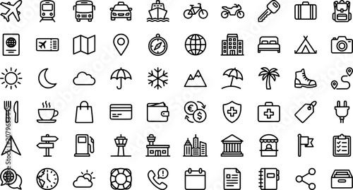 Foto Set of travel, tourism and lifestyle line icons transparent background