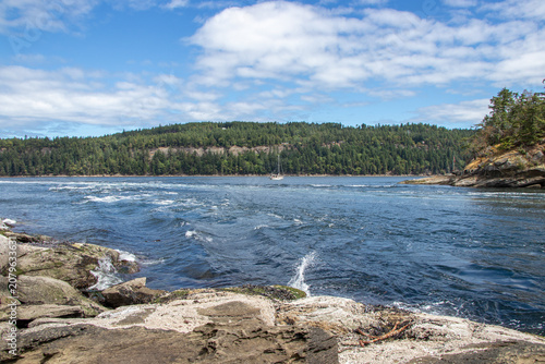Turbulent Tidal Rapids in Dodd Narrows Passage, British Columbia